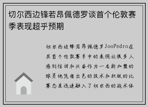 切尔西边锋若昂佩德罗谈首个伦敦赛季表现超乎预期 切尔西边锋若昂佩德罗谈首个伦敦赛季表现超乎预期